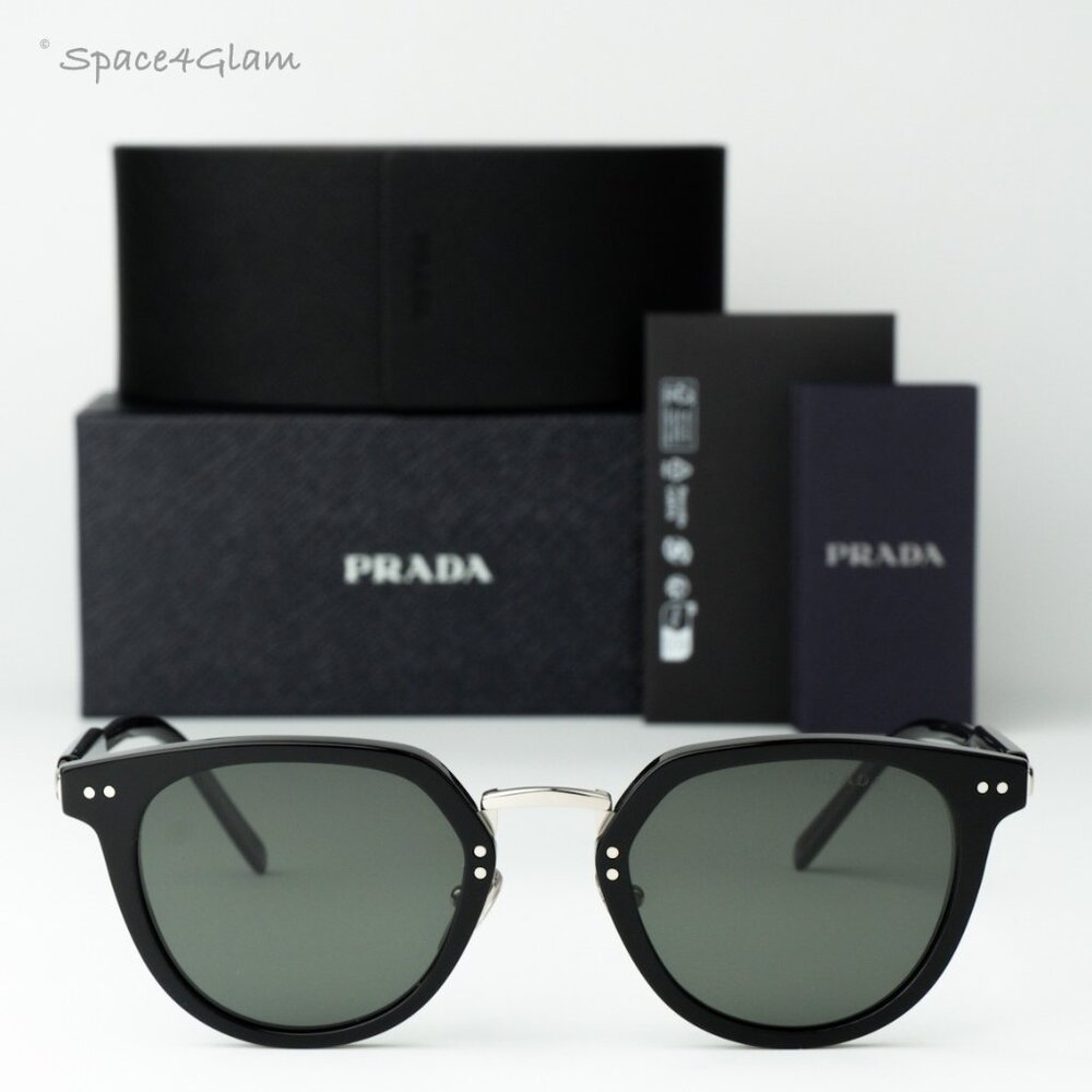 Prada Men Sunglasses Black Green Polarized Oval PR17YS 1AB03R BRAND NEW
